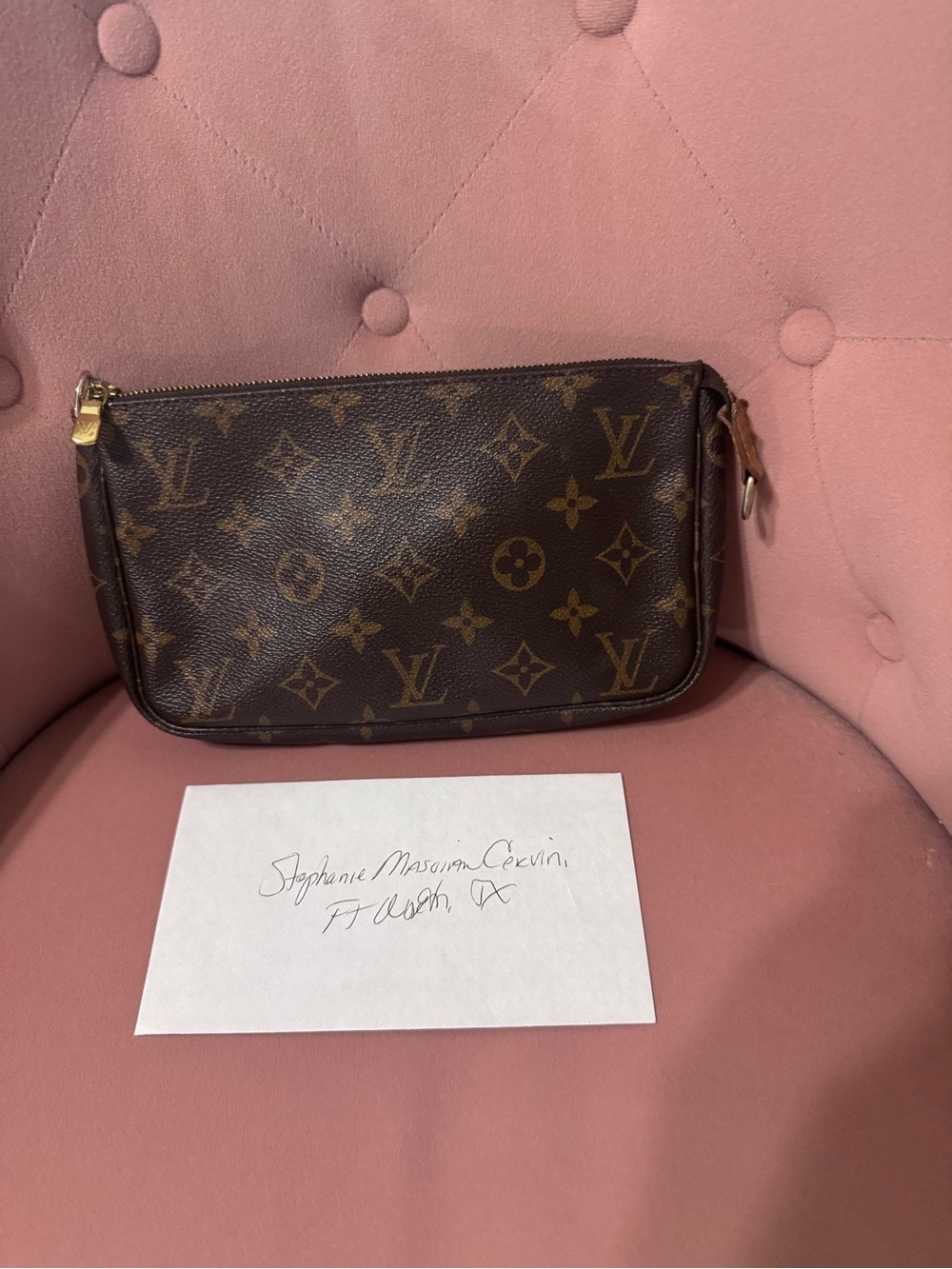 Louis Vuitton Monogram Canvas Wristlet — Brown and Gold